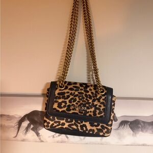 Guess Black and Tan Leopard Shoulder Bag